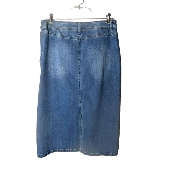 One 5 One 151  Blue Denim Pencil Midi Skirt Pieced Front Frayed Edge Sz M - Picture 2 of 4